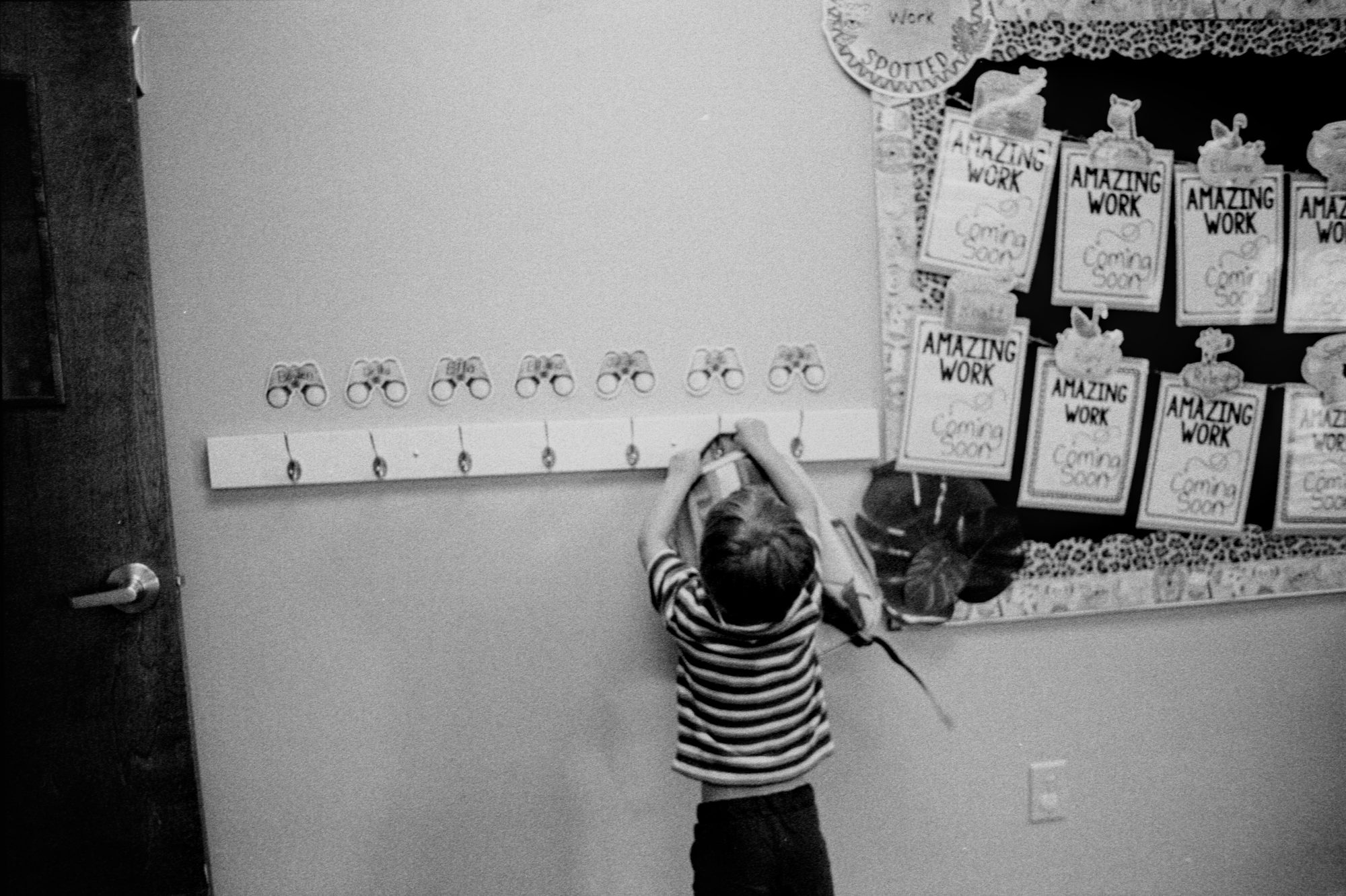 First Day of School — School. Black and white photograph by Jeff Pearson.